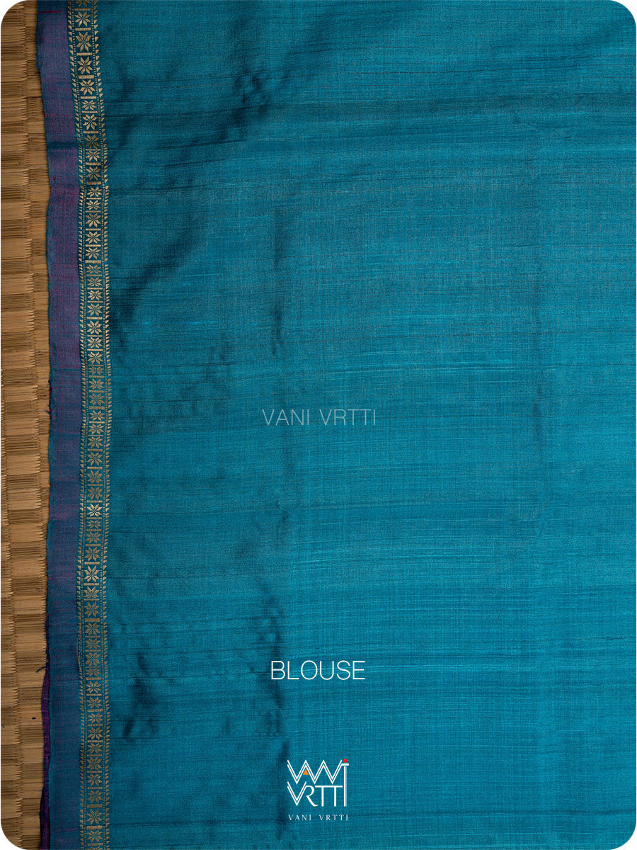 Royal Blue Peepal Ikat Handspun Tussar Silk Saree