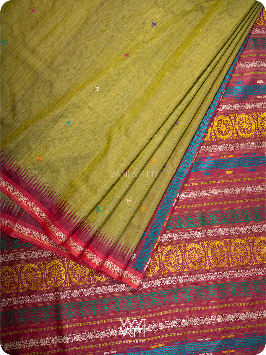 Mehendi Green Airavata Konark Handspun Tussar Silk Saree