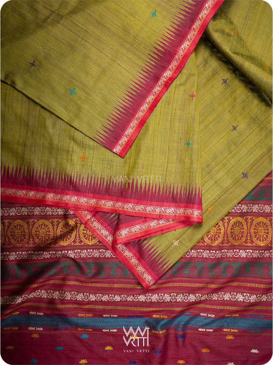 Mehendi Green Airavata Konark Handspun Tussar Silk Saree