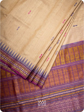 Off White Pink Purple Ganga Jamuna Ananta Handspun Tussar Silk Saree