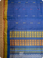 Royal Blue Mustard Ananta Handspun Tussar Silk Saree