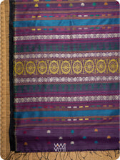 Pallu with handwoven lotus flowers in multiple colors on deep baingani black tussar