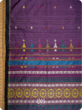 Pallu and body of deep baingani black tussar silk saree with Airavata border