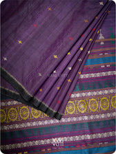 Deep baingani black handspun tussar silk saree in full view