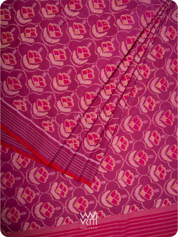Plum Pink Laal Jaba Single Ikat Fine Cotton Saree