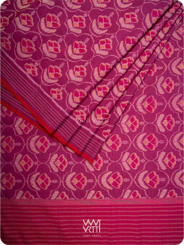 Plum Pink Laal Jaba Single Ikat Fine Cotton Saree