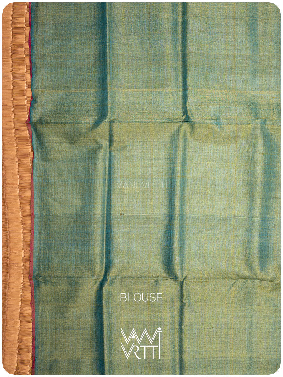 Fern Green Firozi Antara Handspun Tussar Silk Saree