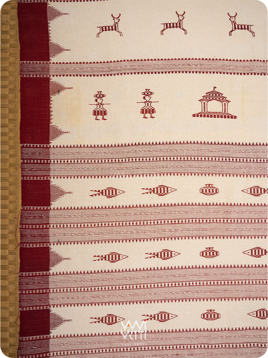 White Madder Maroon Tribal Masterweave Kotpad Sari