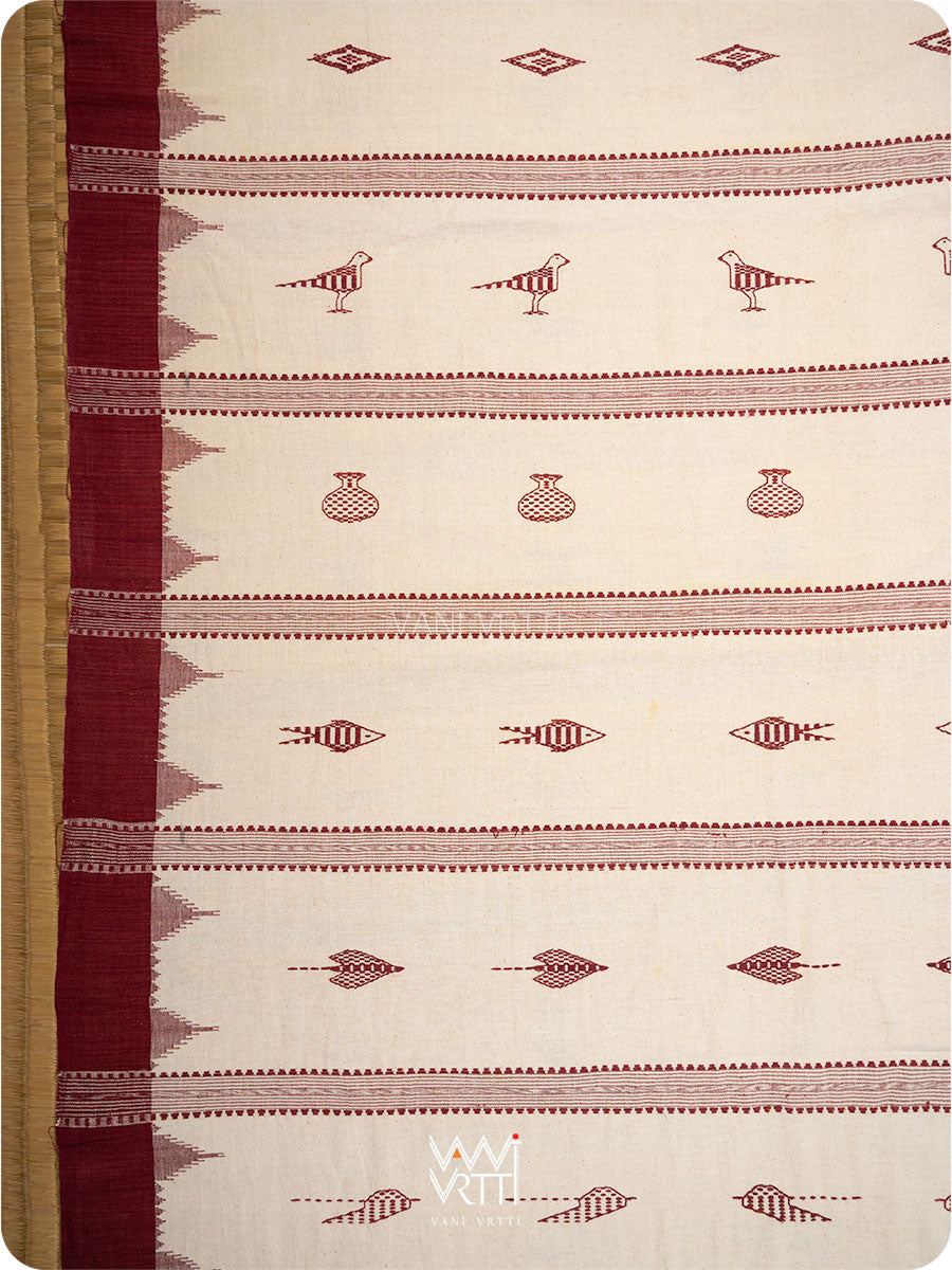 White Madder Maroon Tribal Masterweave Kotpad Sari