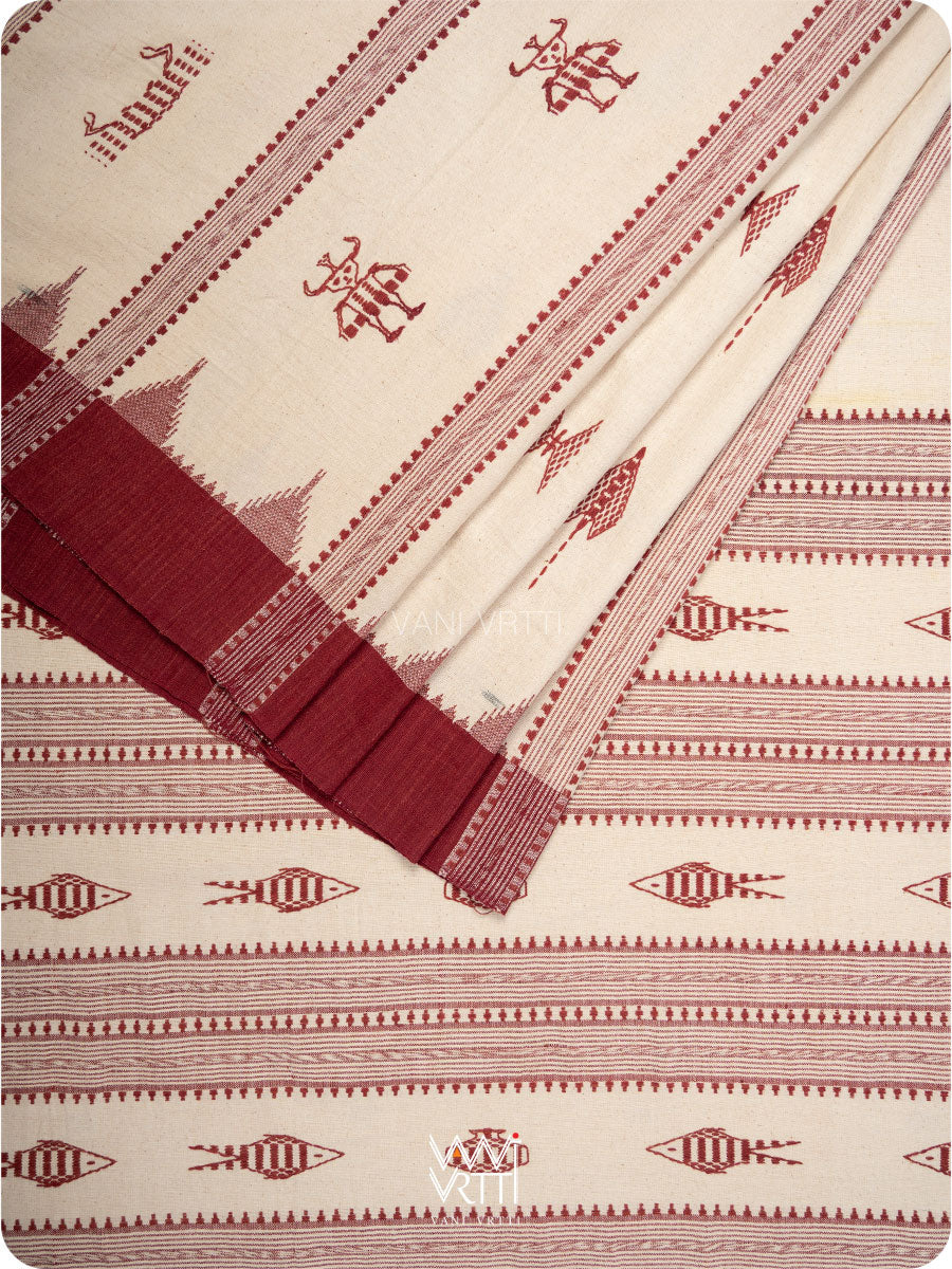 White Madder Maroon Tribal Masterweave Kotpad Sari