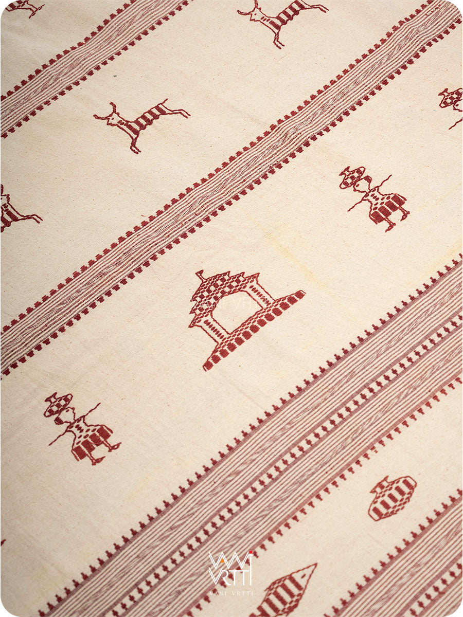 White Madder Maroon Tribal Masterweave Kotpad Sari