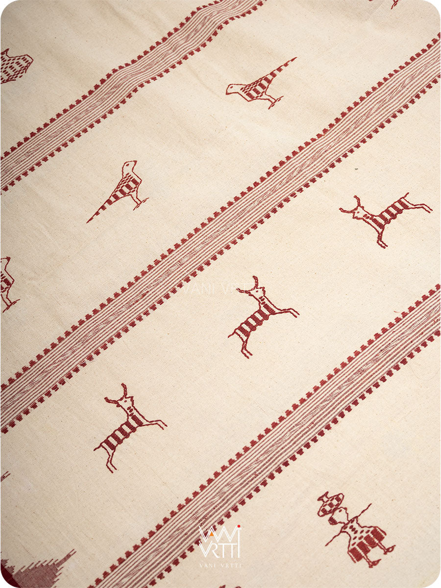 White Madder Maroon Tribal Masterweave Kotpad Sari