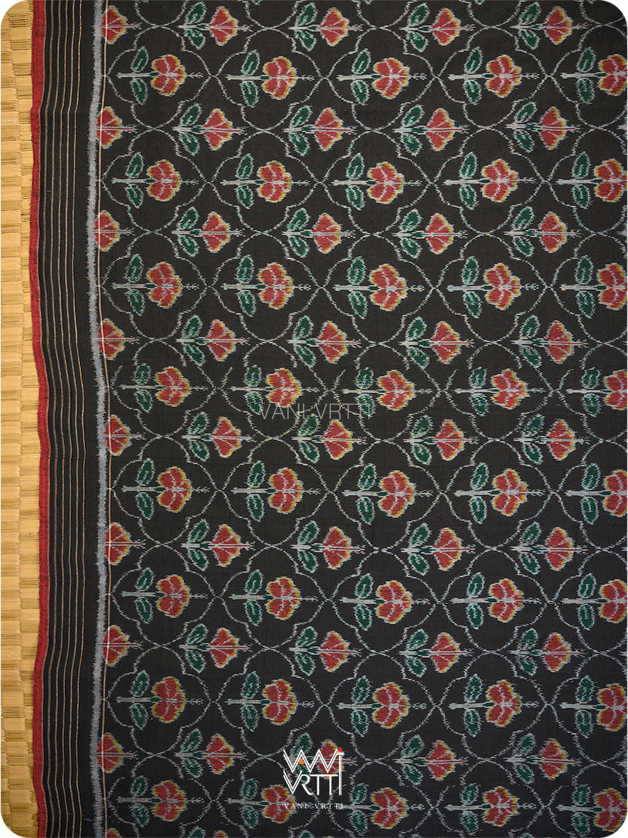 Black Laal Jaba Single Ikat Fine Cotton Saree
