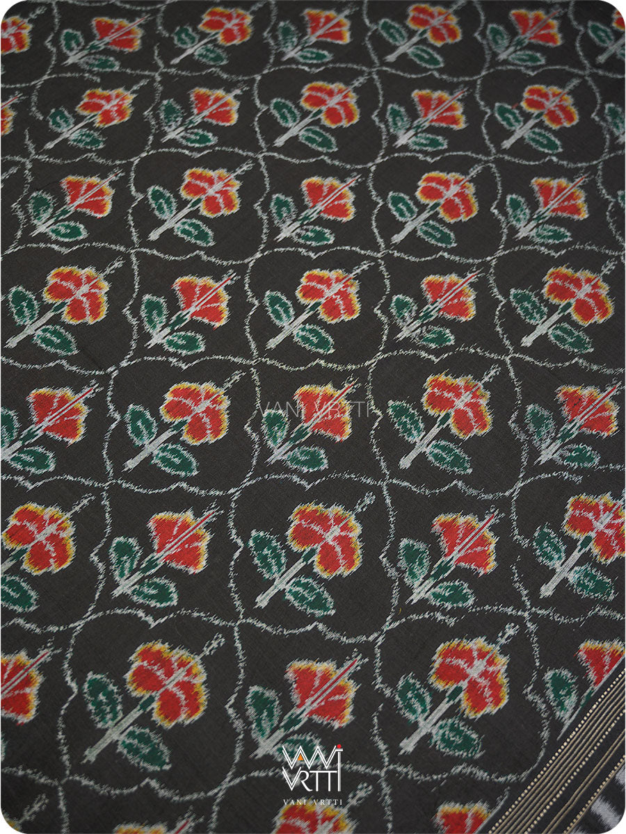 Black Laal Jaba Single Ikat Fine Cotton Saree