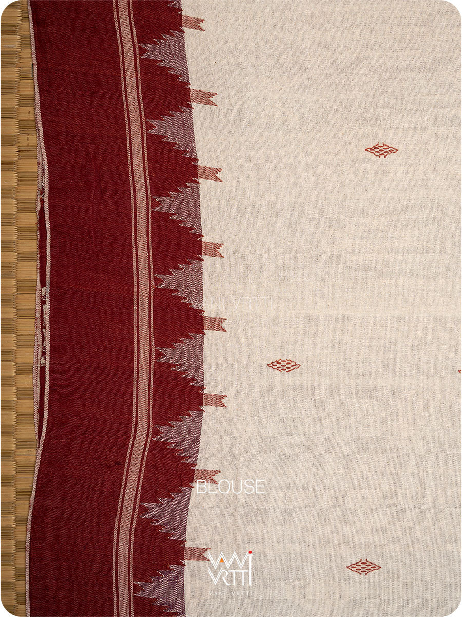 White Madder Maroon Masterweave Bird Cotton Kotpad Sari