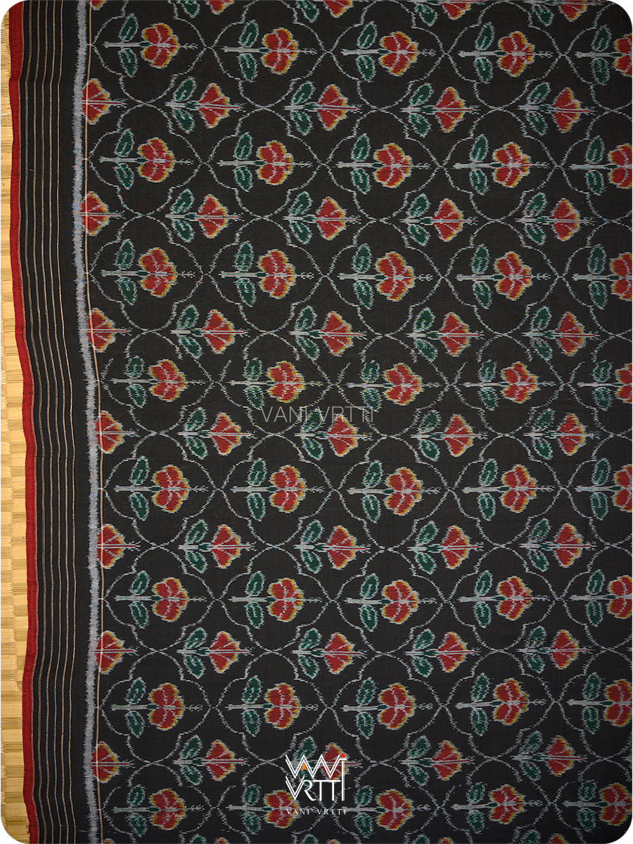 Black Laal Jaba Single Ikat Fine Cotton Saree