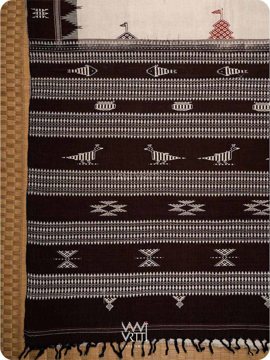 White Black Madder Maroon Bird Masterweave Cotton Kotpad Sari