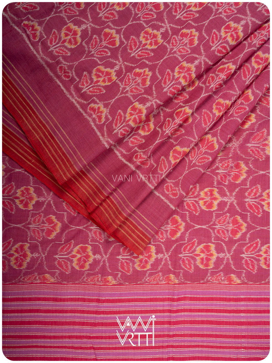Plum Pink Laal Jaba Single Ikat Fine Cotton Saree
