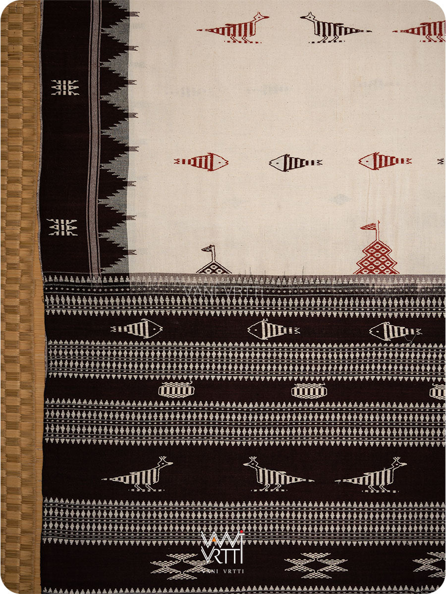 White Black Madder Maroon Bird Masterweave Cotton Kotpad Sari