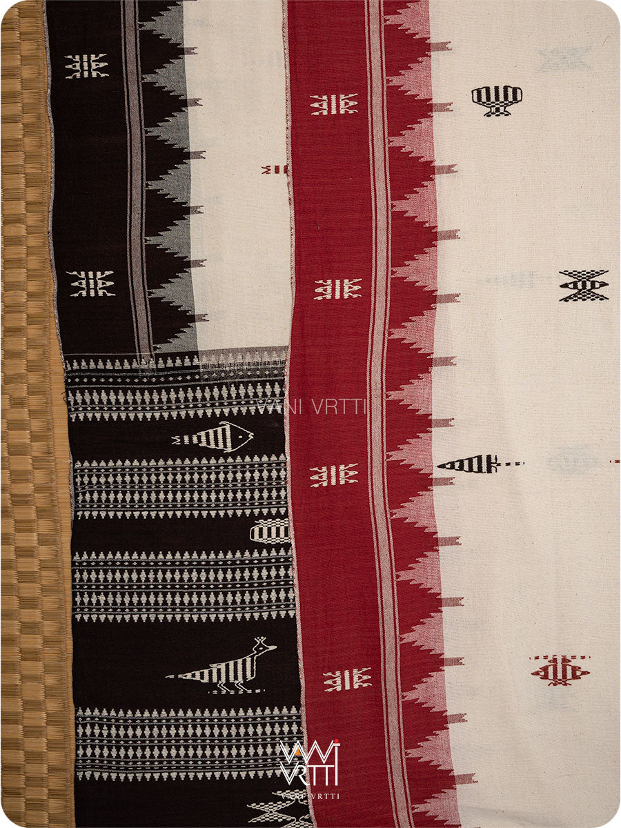 White Black Madder Maroon Bird Masterweave Cotton Kotpad Sari