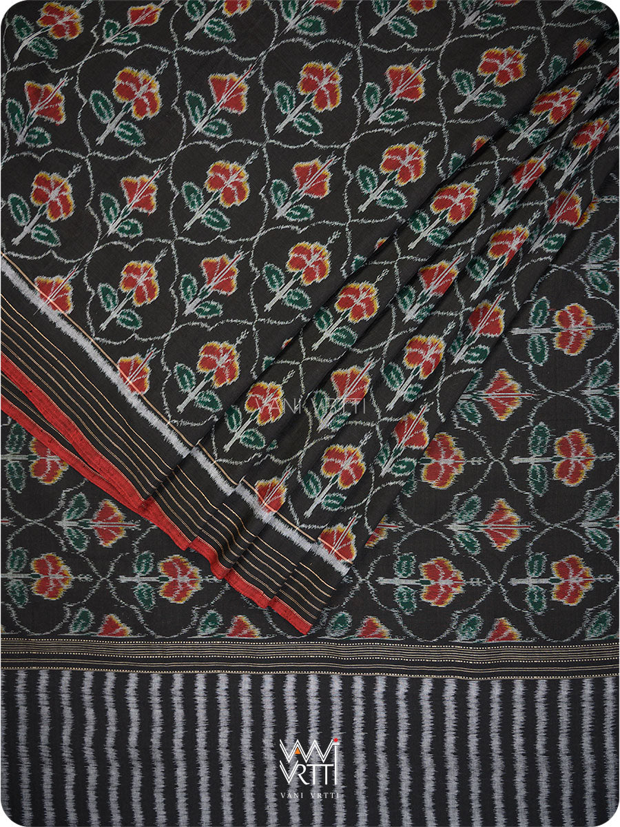Black Laal Jaba Single Ikat Fine Cotton Saree