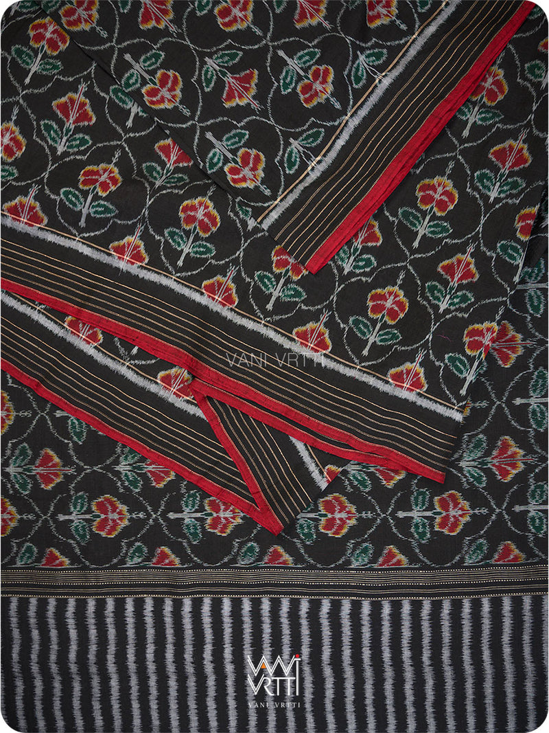 Black Laal Jaba Single Ikat Fine Cotton Saree
