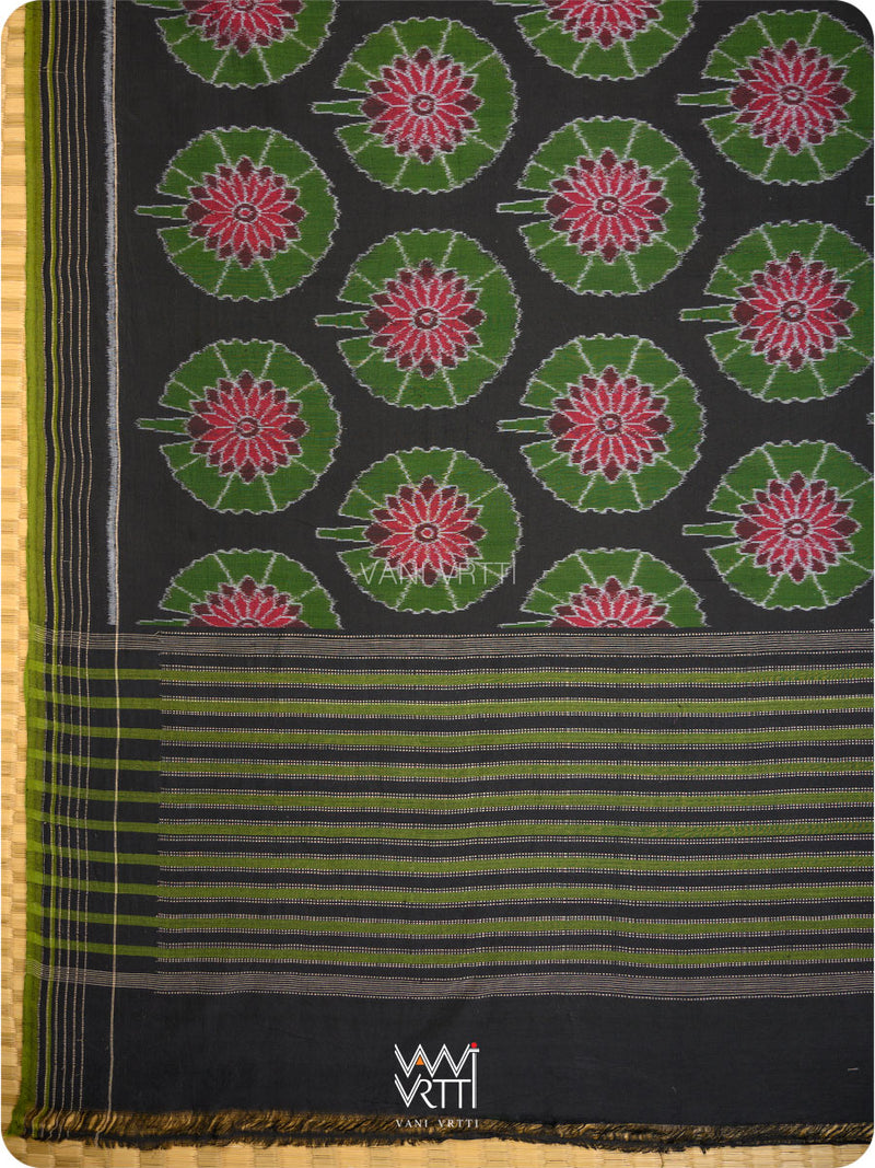Black Green Lily Pond Cotton Ikat Saree