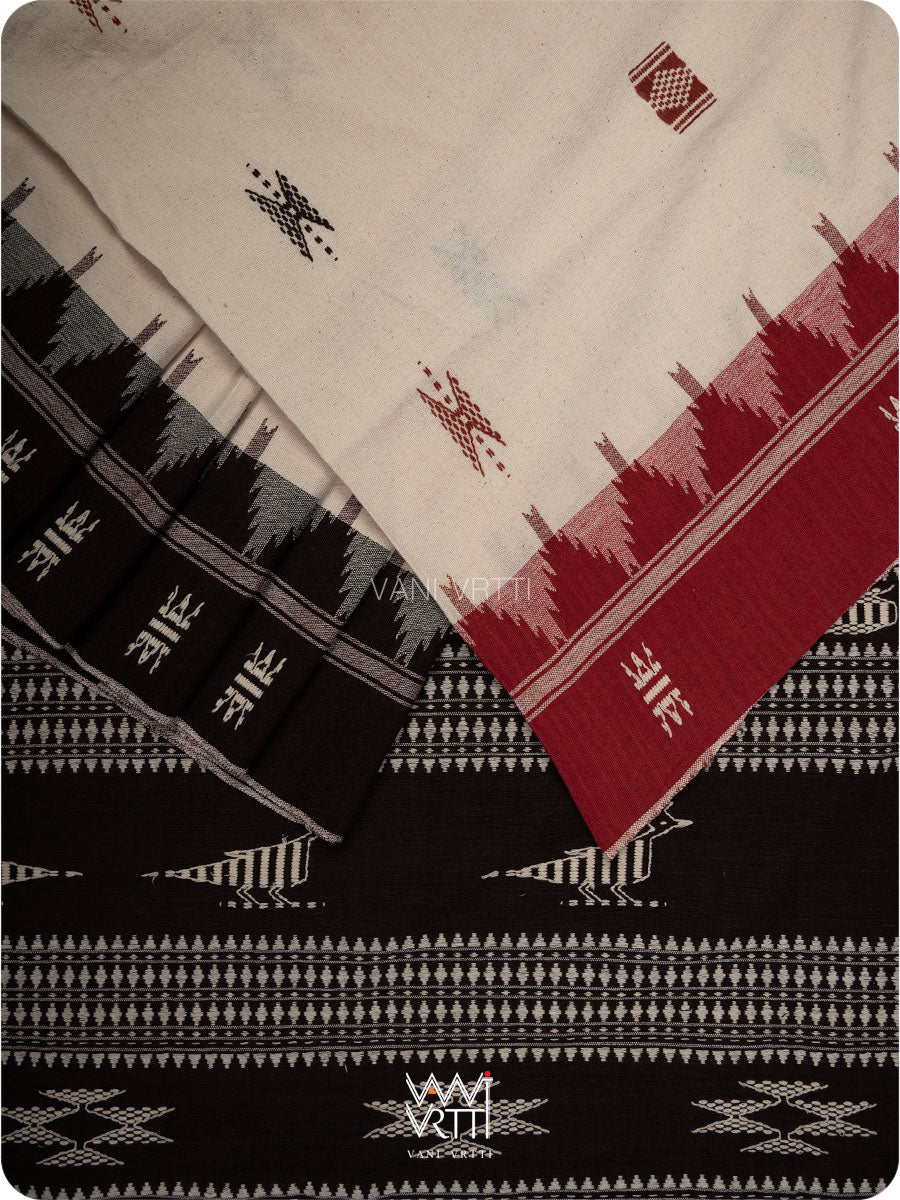 White Black Madder Maroon Bird Masterweave Cotton Kotpad Sari