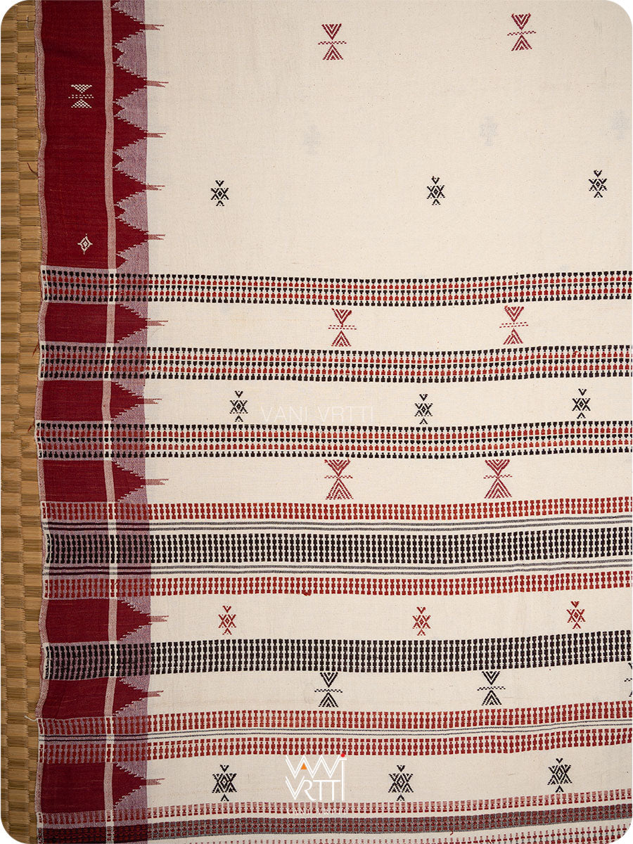 Off White Madder Maroon Small Border Tribal Butti Cotton Kotpad