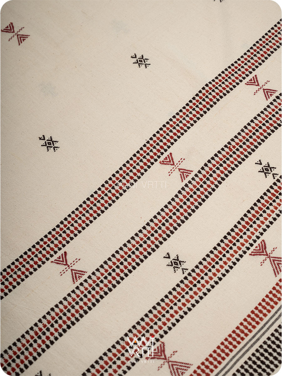 Off White Madder Maroon Small Border Tribal Butti Cotton Kotpad