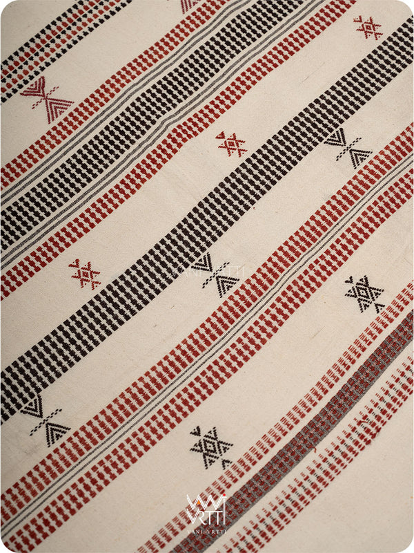 Off White Madder Maroon Small Border Tribal Butti Cotton Kotpad Sari