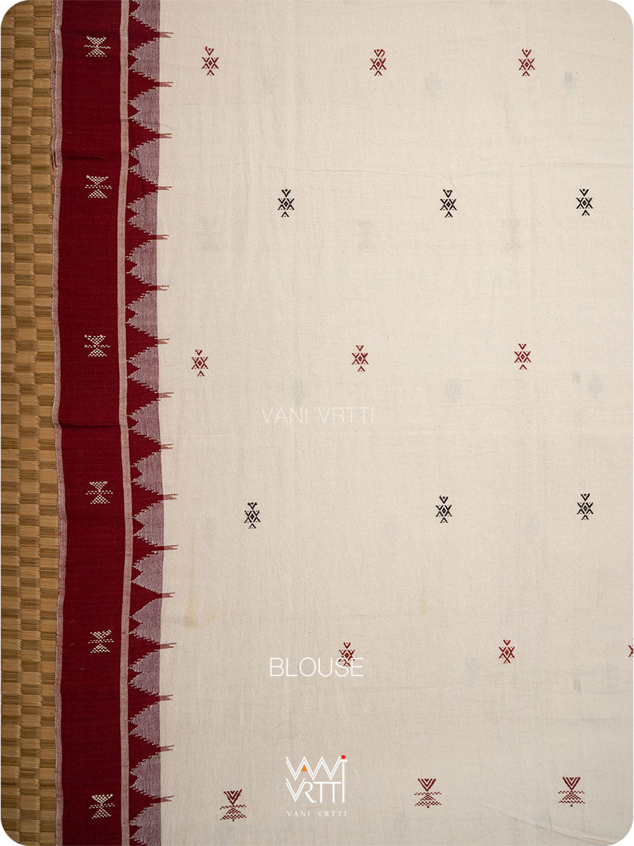 Off White Madder Maroon Small Border Tribal Butti Cotton Kotpad