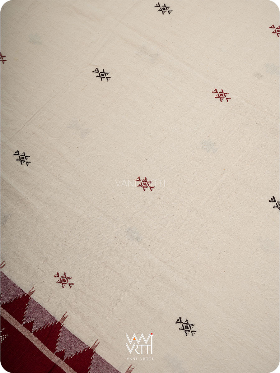 Off White Madder Maroon Small Border Tribal Butti Cotton Kotpad