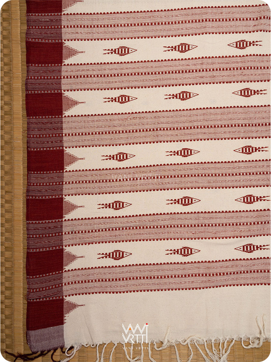 Off White Madder Maroon Tribal Masterweave Kotpad Sari