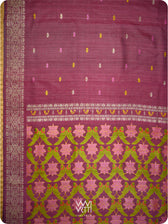 Deep Burgundy Pink Lotus Parrot Jaal Designer Exclusive Handspun Handwoven Tussar Silk Saree
