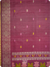 Deep Burgundy Pink Lotus Parrot Jaal Designer Exclusive Handspun Handwoven Tussar Silk Saree