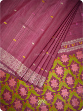 Deep Burgundy Pink Lotus Parrot Jaal Designer Exclusive Handspun Handwoven Tussar Silk Saree