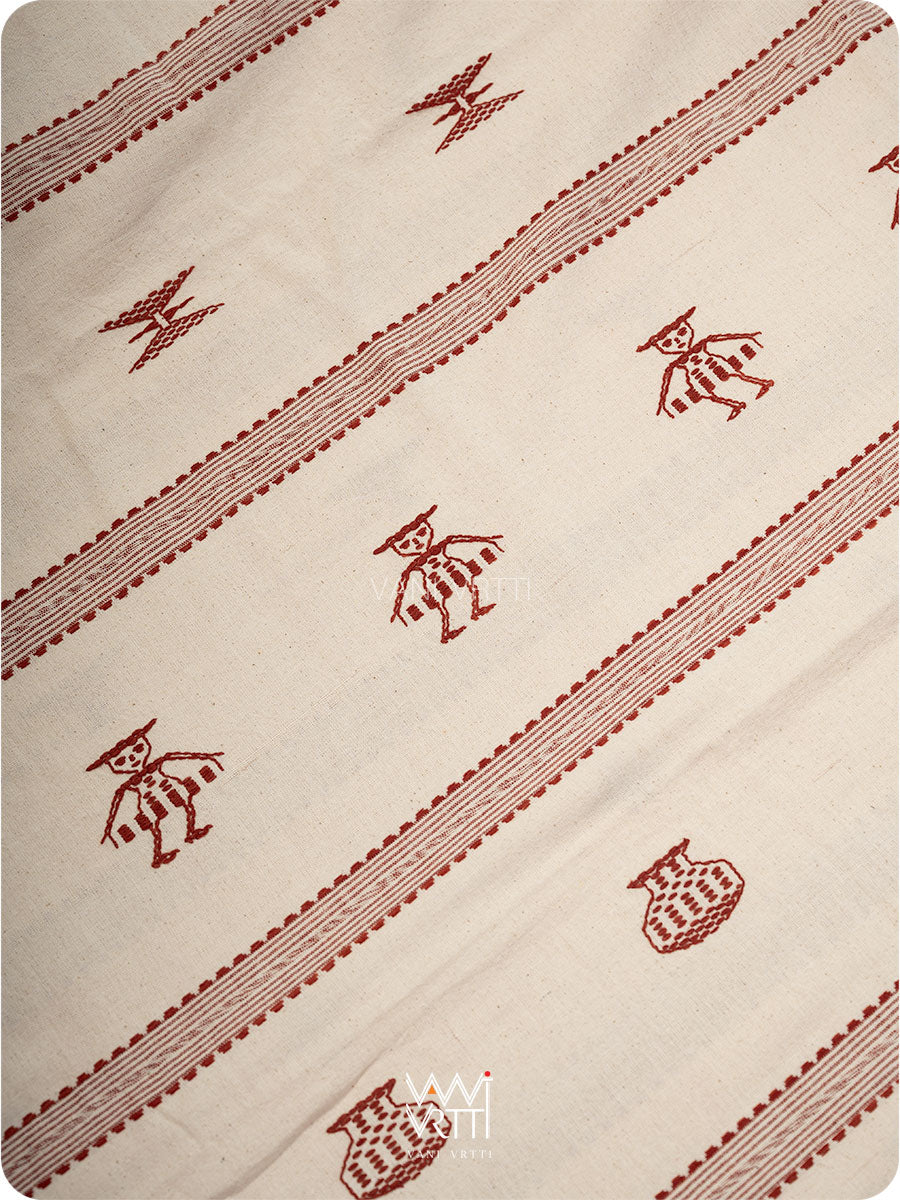 Off White Madder Maroon Tribal Masterweave Kotpad Sari