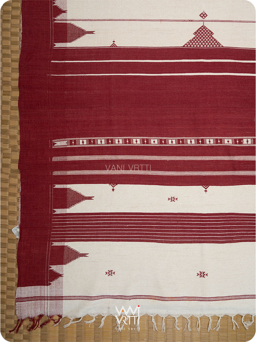 Off White Madder Red Tribal Wedding Cotton Kotpad Sari