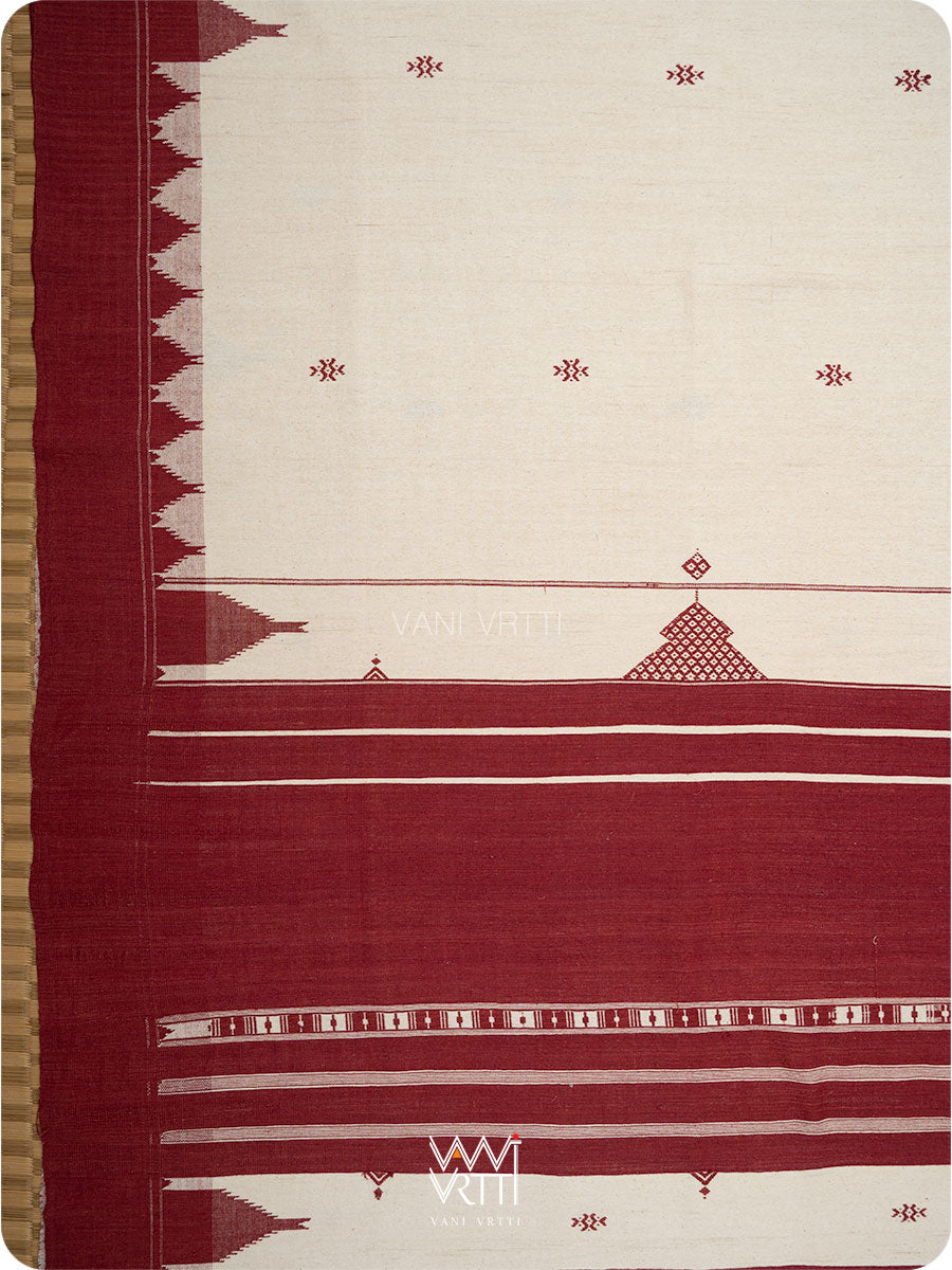 Off White Madder Red Tribal Wedding Cotton Kotpad Sari