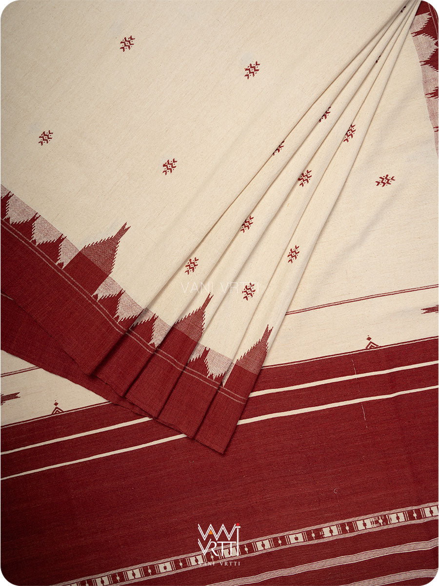 Off White Madder Red Tribal Wedding Cotton Kotpad Sari