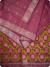 Deep Burgundy Pink Lotus Parrot Jaal Designer Exclusive Handspun Handwoven Tussar Silk Saree