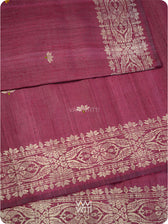 Deep Burgundy Pink Lotus Parrot Jaal Designer Exclusive Handspun Handwoven Tussar Silk Saree