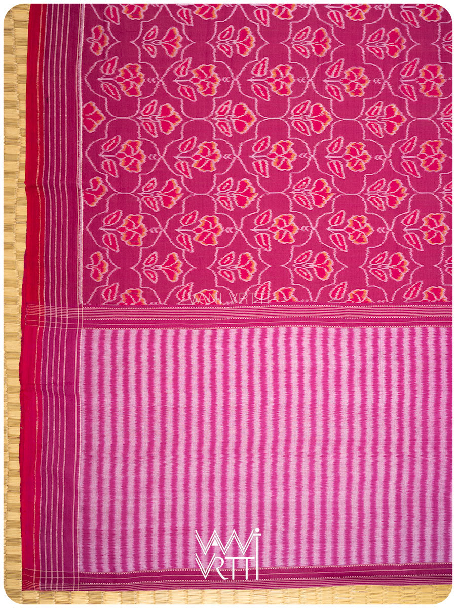 Plum Pink Laal Jaba Single Ikat Fine Cotton Saree
