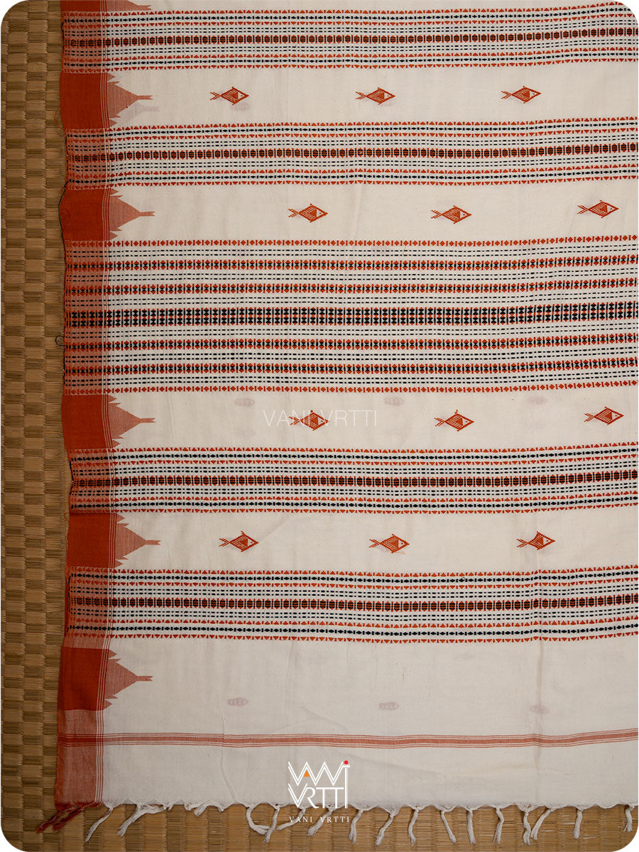 Off White Orange Natural Dyed Kotpad Cotton Saree