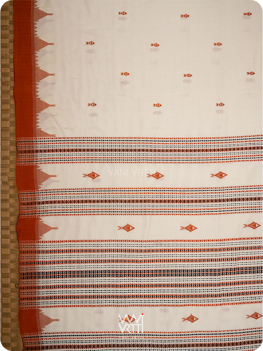 Off White Orange Natural Dyed Kotpad Cotton Saree
