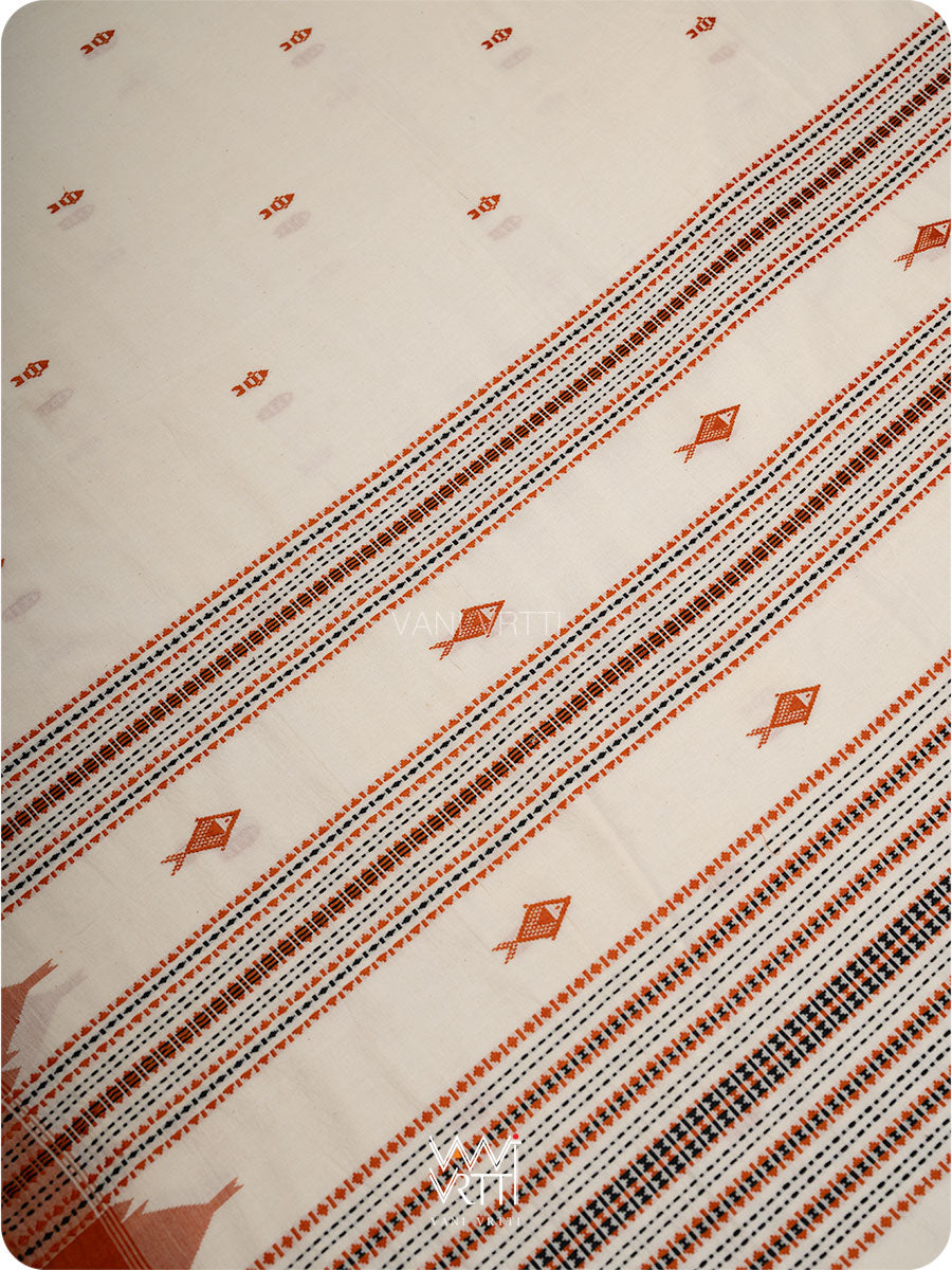 Off White Orange Natural Dyed Kotpad Cotton Saree