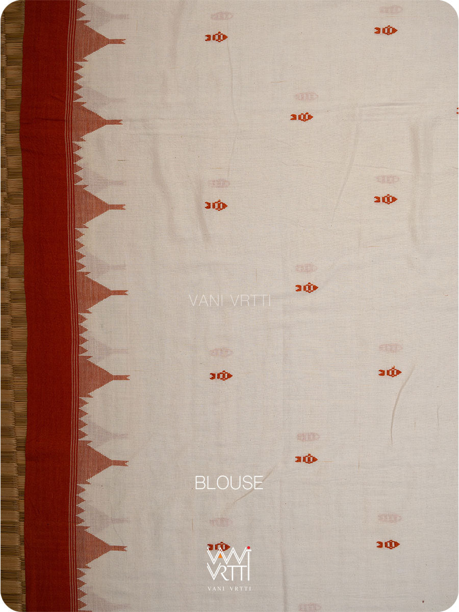 Off White Orange Natural Dyed Kotpad Cotton Saree