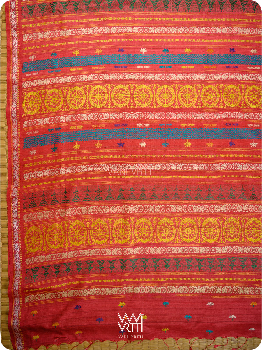 Rust Orange Red Airavata Konark Double Palla Handspun Tussar Silk Saree