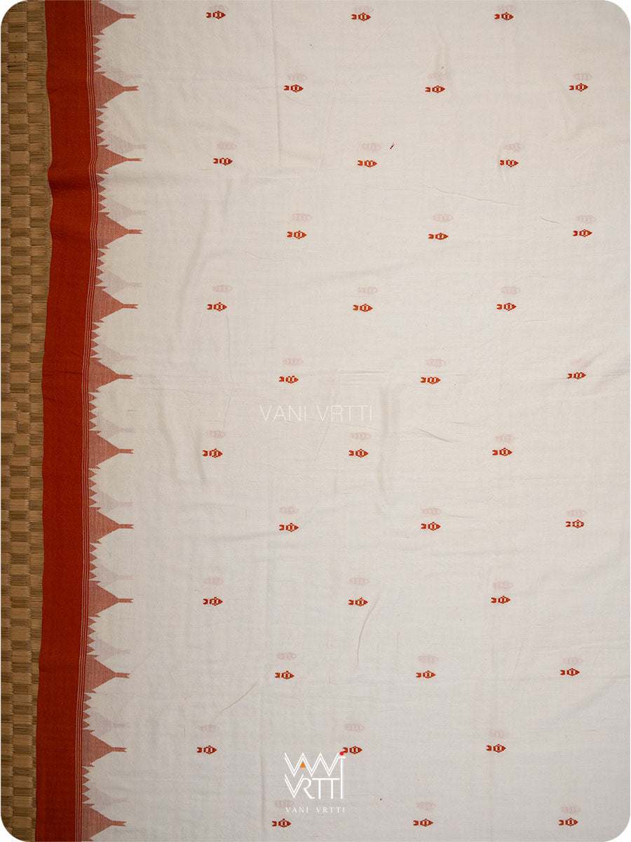 Off White Orange Natural Dyed Kotpad Cotton Saree